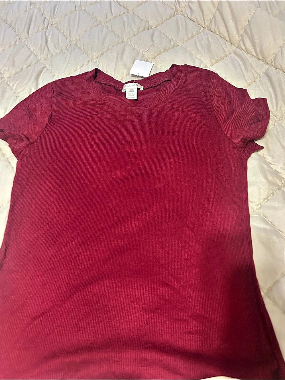 BOZZOLO Ribbed Short Sleeve Top in Burgundy Size Large NWT